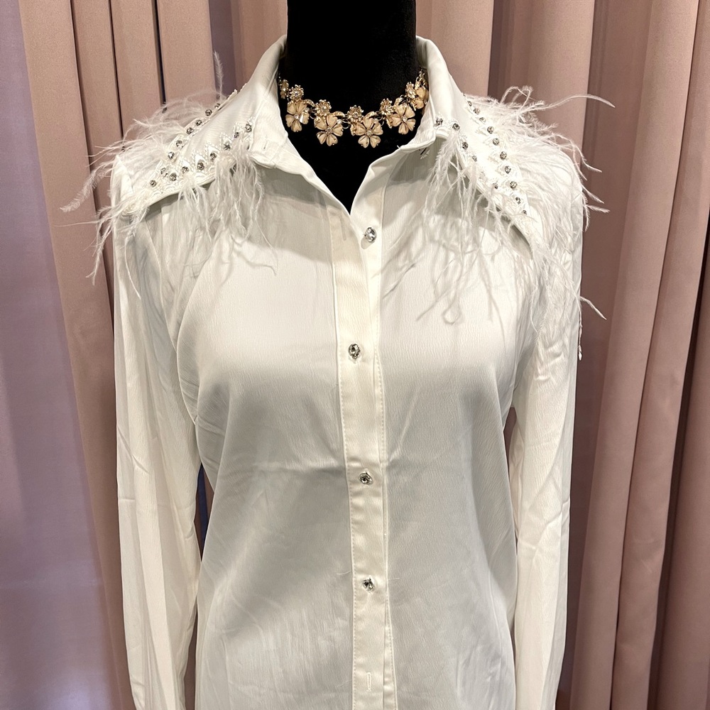 White feather, collared button down